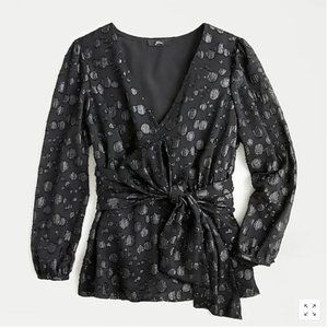 J. Crew Tie-waist Top in Metallic Dot Jacquard XXS
